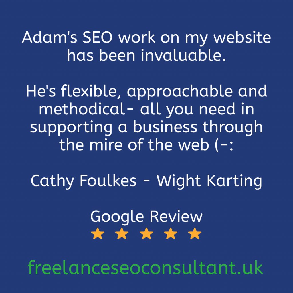 Freelance SEO Consultant UK - Google Review From Wight Karting On The Isle Of Wight - Local SEO